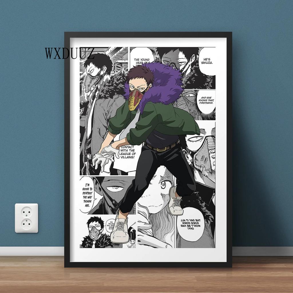 Винтажный аниме-фигурка «Мой герой Академии», черно-белый постер Izuku/Shoto, настенное искусство Kawaii, домашний декор, холст, постеры