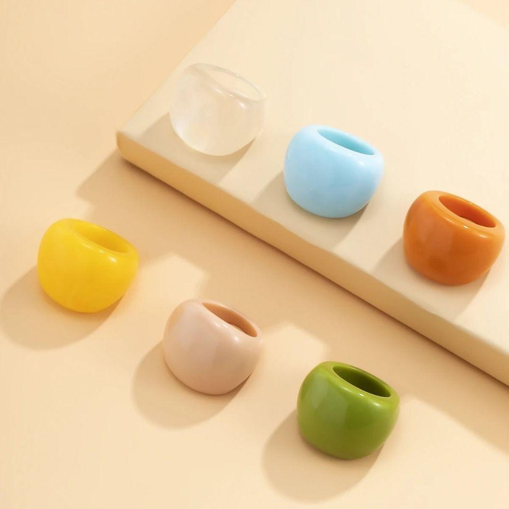 Candy Color Geometric Ring Classic Big Dome Plain Ring Jewelry Accessories Acrylic Ring Part