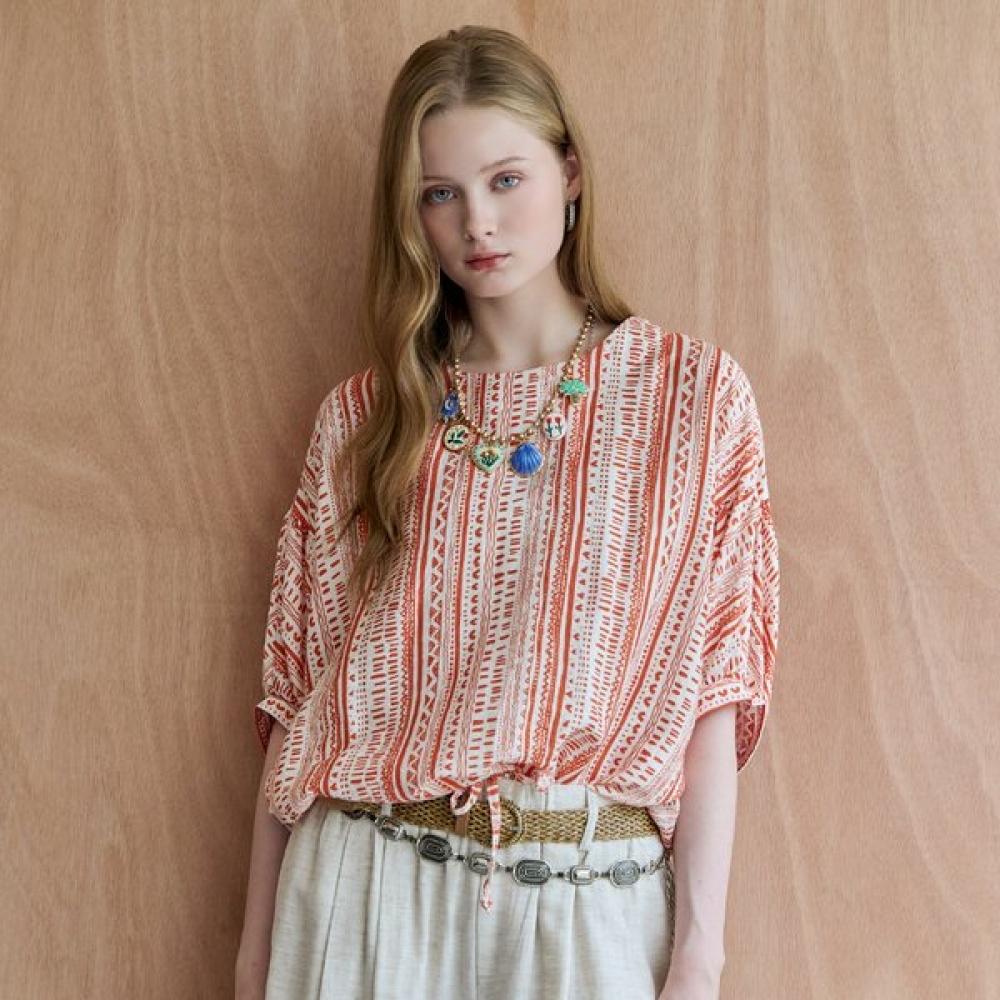 Maxza Ethnic Back Button String Short Sleeve Blouse Zf08qb033na