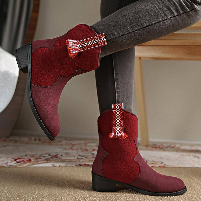 Женские ботильоны на среднем каблуке с бахромой, модная обувь 2025 года, повседневные замшевые ботинки челси на толстом каблуке, зимние новые готические туфли-лодочки Mujer Botas