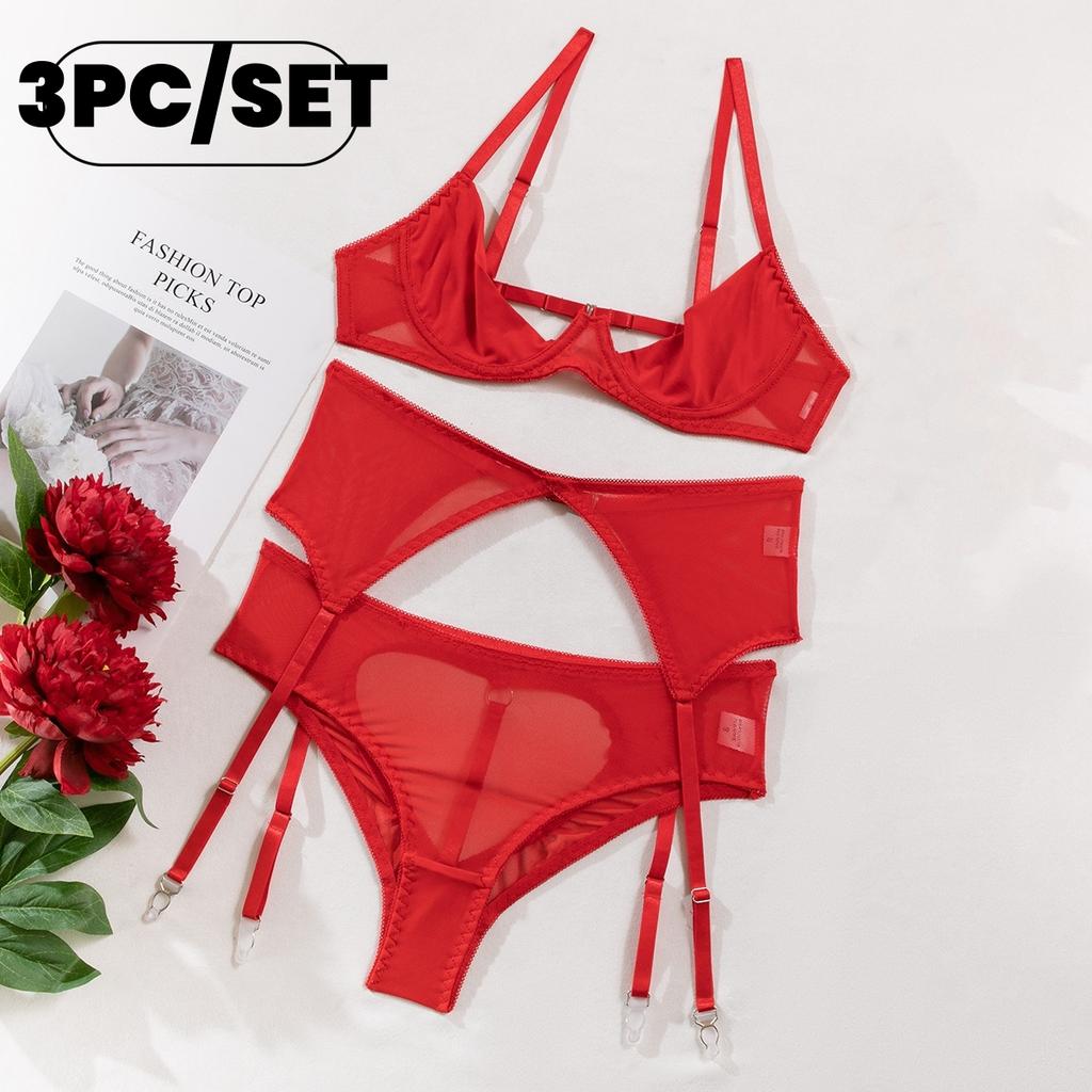 Sexiest Bras Sets Erotic Sexy Costumes Temptation Lace Underwear Underwire Bra & Brief Garters Set Sexy Lingerie