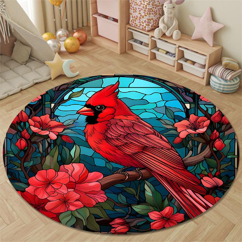 Nordic Round Stained Glass Multicolor Rug Mat, Non-Slip Floor Mat for Office