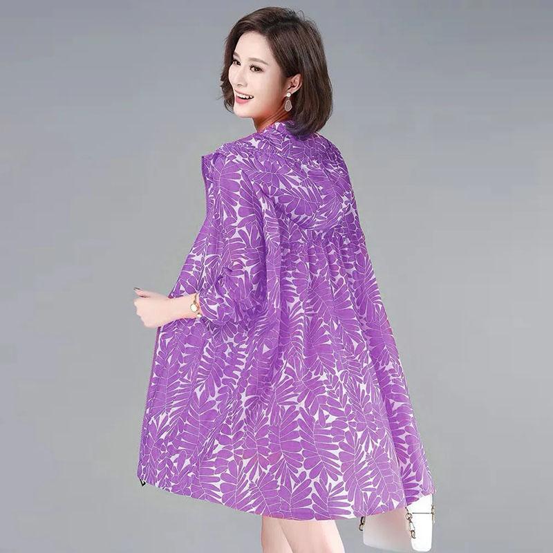 Тонкая солнцезащитная одежда женская куртка ветровка средней длины 4XL с капюшоном летний кардиган женский пальто