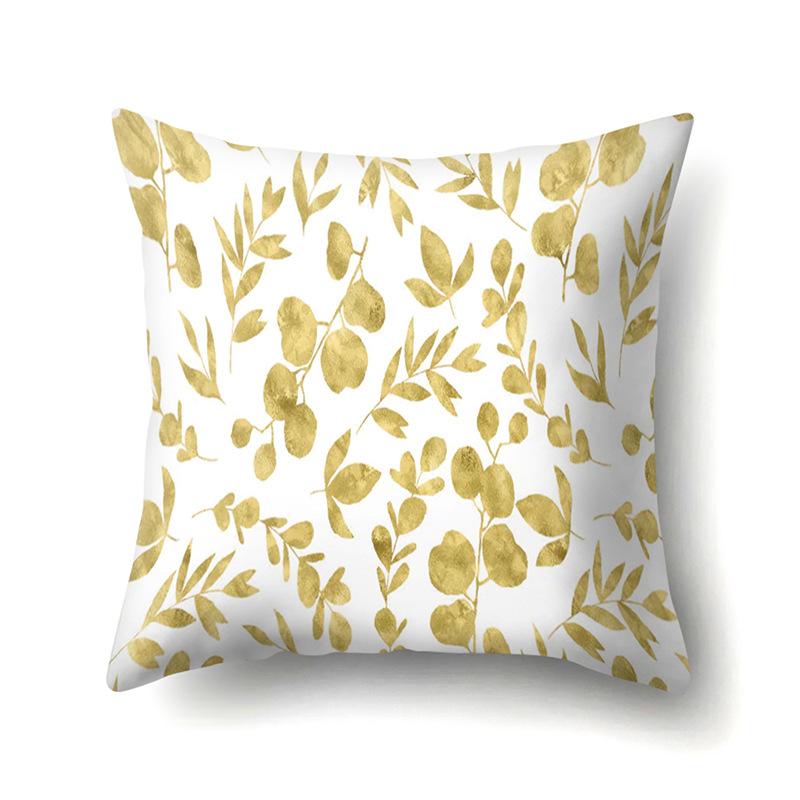 Polyester Pillowcase Ins Style Plant Flowers Nordic Printed Peach Leather Velvet Cushion Cover Sofa Waist Cushion Cover