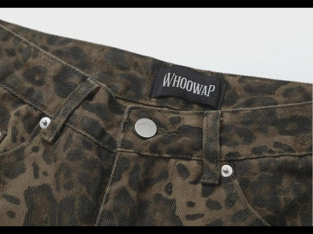 2023 Новые американские джинсы прямого покроя с леопардовым принтом в стиле ретро для мужчин и женщин - модные повседневные брюки осень/зима