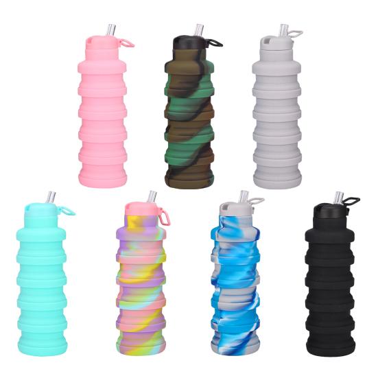 500ML Collapsible Silicone Water Bottle Leak Proof Twist Cap BPA Free Reusable Lightweight Foldable Sports Bottle for Hiking Travel