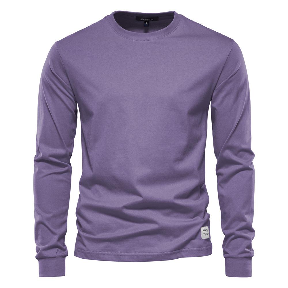 Autumn Trendy Long-Sleeved New European Size Men'S Solid Color Long-Sleeved Top High Street Men'S Hong Kong Style With Pure Cotton T-Shirt