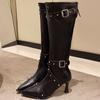 Fashion Autumn Winter Elegant Heeled Pointed Toe Rivet Leather Long Boots for Women Goth 2025 Chic New Rock Knee High Shaft Shoes Woman