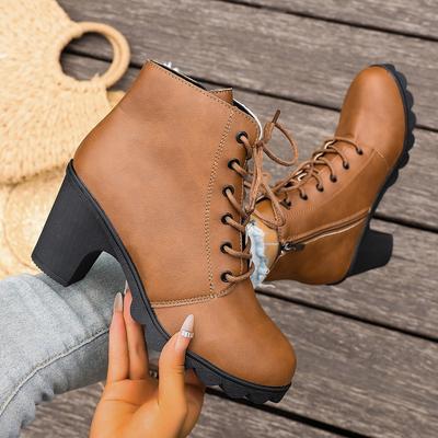 Зимние Новые Женские Ботинки Кросс-граничные Ботильоны на Высоком Каблуке в Британском Стиле для Экспорта, Большой Размер, Толстый Каблук, Боковая Молния