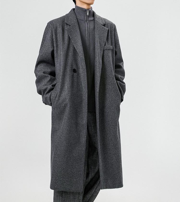 Мужской зимний свободный тренч средней длины в гонконгском стиле - Корейская шерстяная куртка