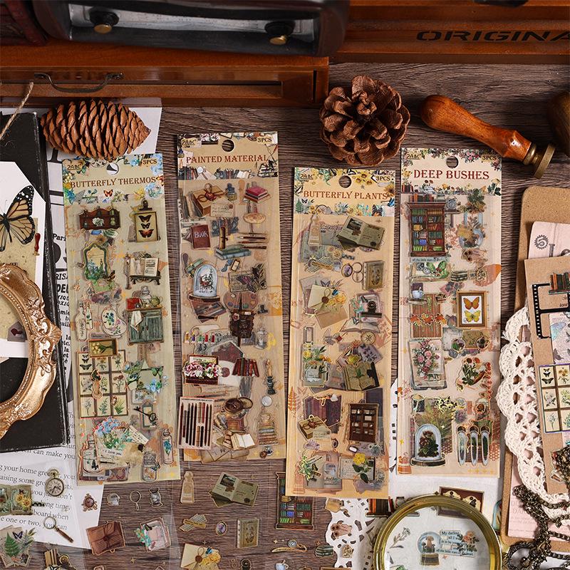 Yuezhen Vintage Retro Waterproof PET Journal Stickers - Die-cut DIY Creative Material