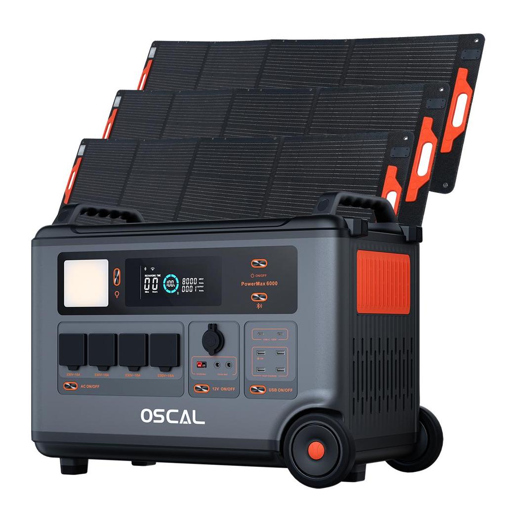 Oscal PowerMax 6000 Портативная электростанция 6000 Вт 3600 Втч LiFePO4 Расширяемый солнечный генератор с 4 розетками переменного тока