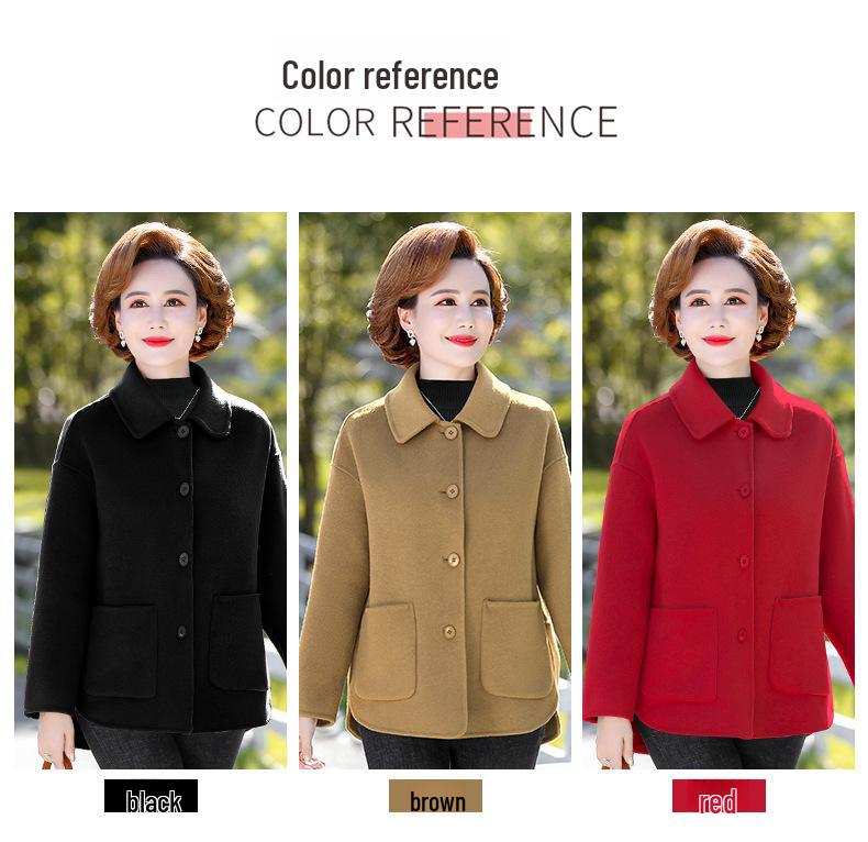 Qiao Yaying Autumn/Winter New Wool Coat for Middle-Aged Women – Solid Color, Large Size, Double-Sided, Short Style.