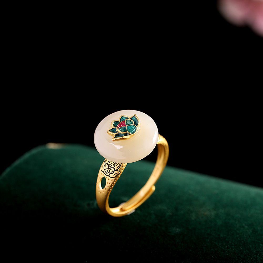 fashion Party Jewelry For Girl Trendy Adjustable Chinese Style Ring Lotus Ancient Ring