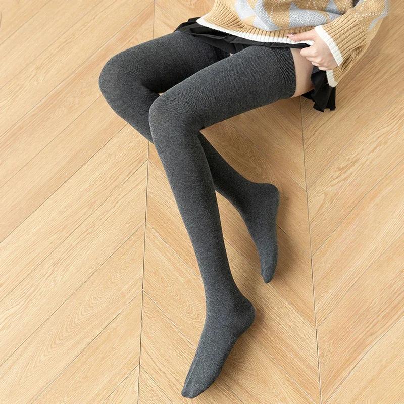 Осенне-зимние теплые длинные носки, высокие чулки, чулки Лолита, однотонные гольфы, женские чулки