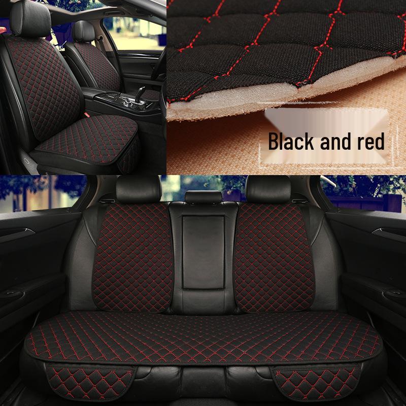 Universal Linen Car Seat Cushion Set - 5-Seater, 3-Piece, All-Season Comfort