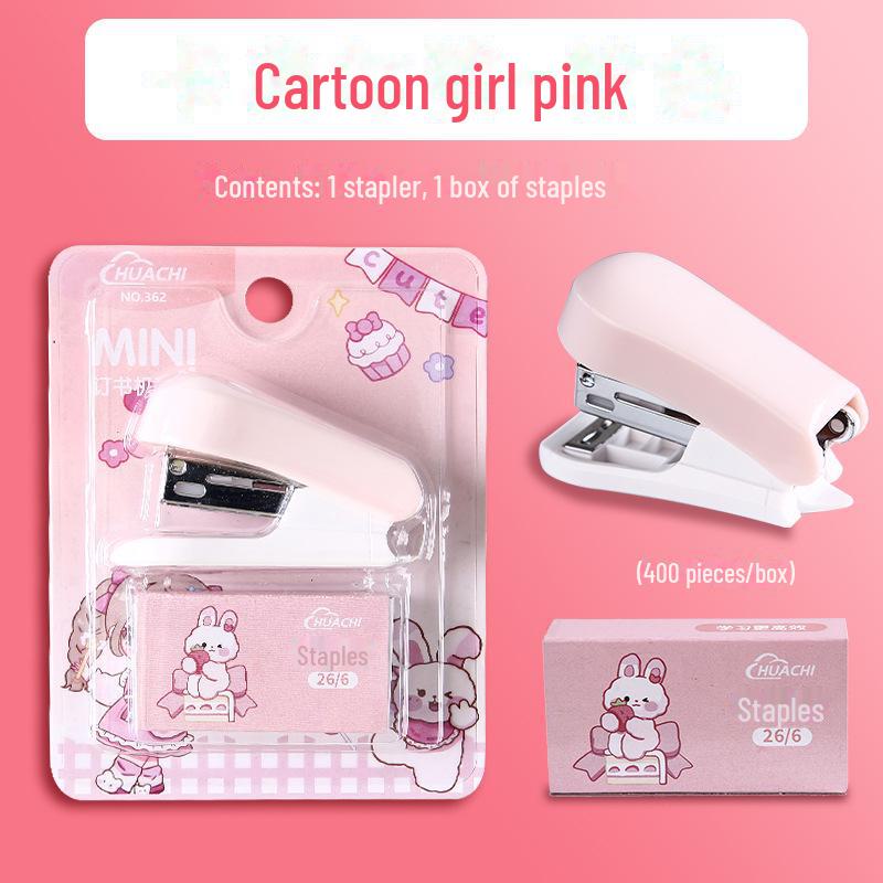 Portable Mini Stapler Set - Cute Cartoon Design for Students