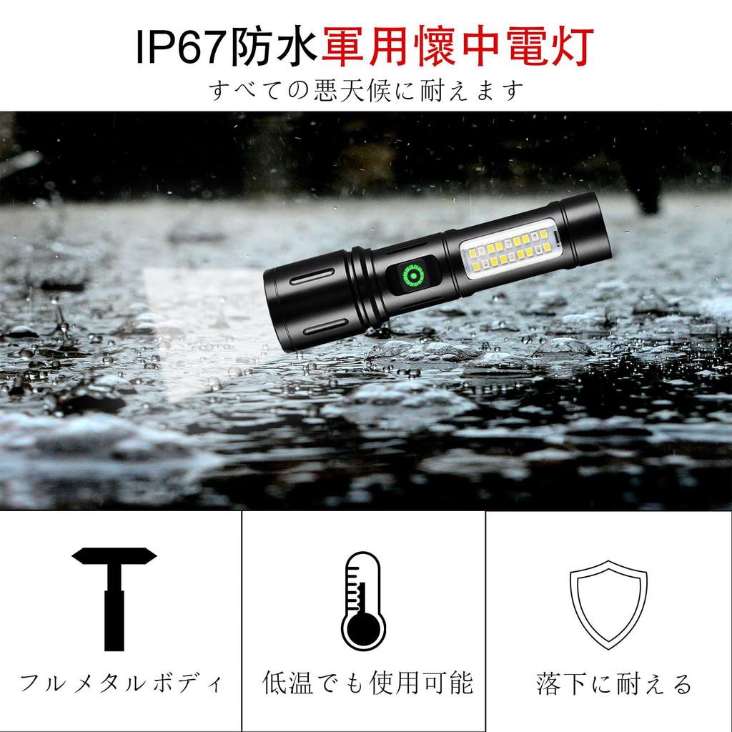 JEKYDOSD Мощный ручной перезаряжаемый светодиодный фонарик с белым красным COB рабочим светом IPX6 Высокий 6 уровней яркости Алюминиевый компактный портативный фонарик для экстренных ситуаций