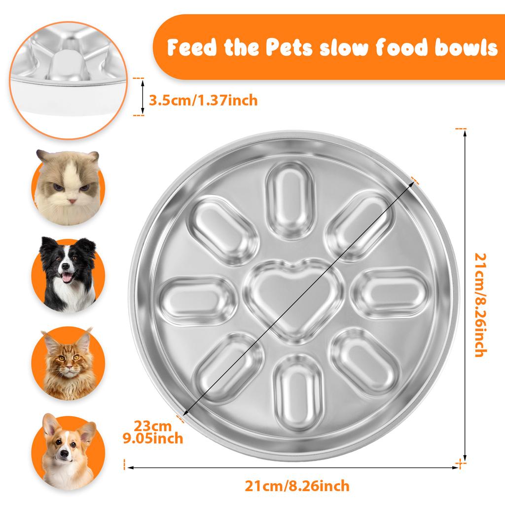 Anti Vomiting Slow Feeder Cat Bowl Stainless Steel Pet Slow Food Bowl with Double Sided Use for Small and Medium Sized Breed