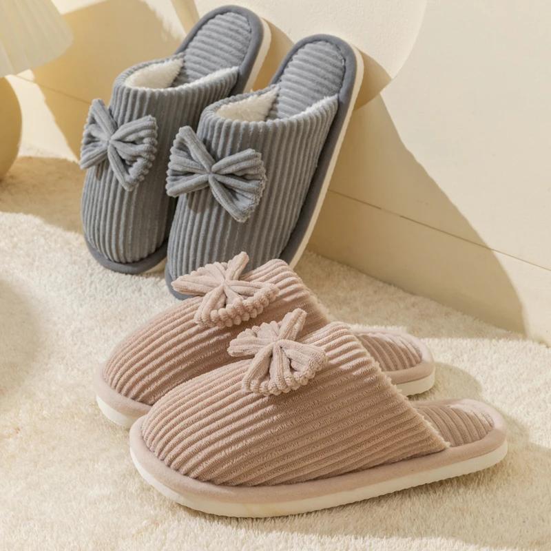 Fashion Fashion Women's Bow Slippers Fall/Winter Indoor Bedroom Floor Lightweight and Comfortable&Soft Warm Slippers for Home