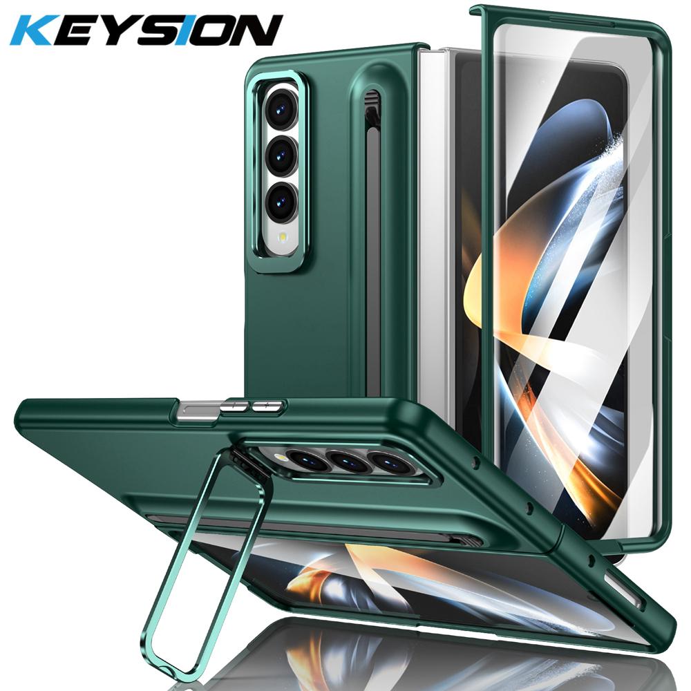 KEYSION С чехлом для сенсорной ручки для Samsung Galaxy Z Fold 4 3 5G, жестким чехлом для телефона с подставкой из ПК и защитой экрана из закаленного стекла