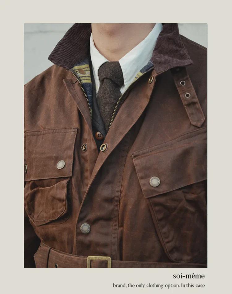 Мужская куртка-ветровка Shenwu American Retro из вощеной ткани для мотоциклистов - зимняя, цвета хаки