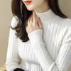 Модный повседневный свитер с длинным рукавом, вязаный свитер для женщин, зимний толстый облегающий свитер с высоким воротником, женский теплый однотонный трикотажный топ 24834