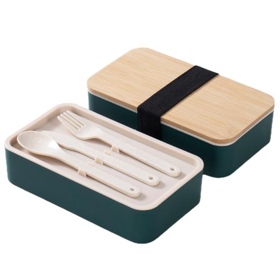 2Pcs 1200ml Bento Boxes with Strap Double Layer Built-in Tableware Japanese Style Portable Leak-proof Lunch