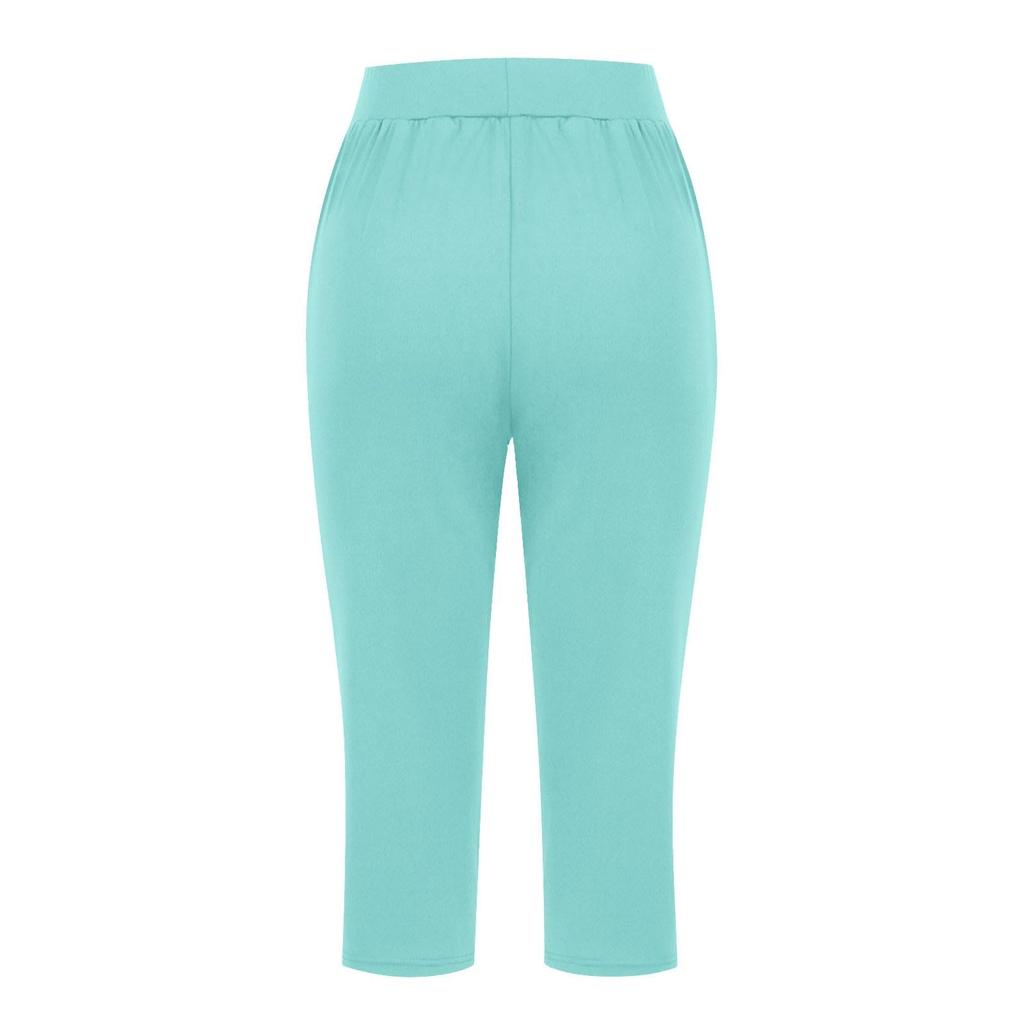 Женские эластичные брюки 3/4 с высокой талией, повседневные брюки-капри с широкими штанинами для активного отдыха, брюки с карманами