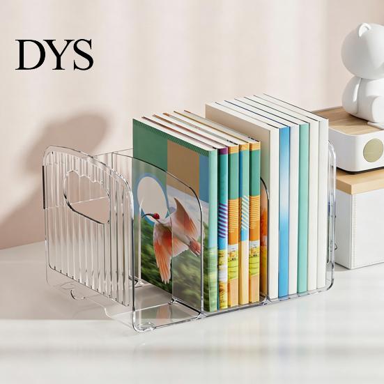 Desktop Document Storage Rack Clear Magazine Holder, 3/4-Compartment Desk Organizer, Vertical Bookend File Space Saving Book Stand for Students Sorter