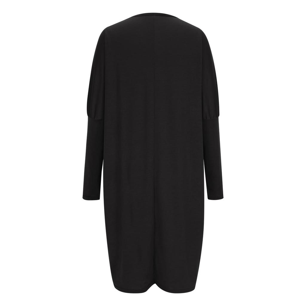 Женское повседневное свободное платье с длинным рукавом и круглым вырезом, однотонное, с карманами