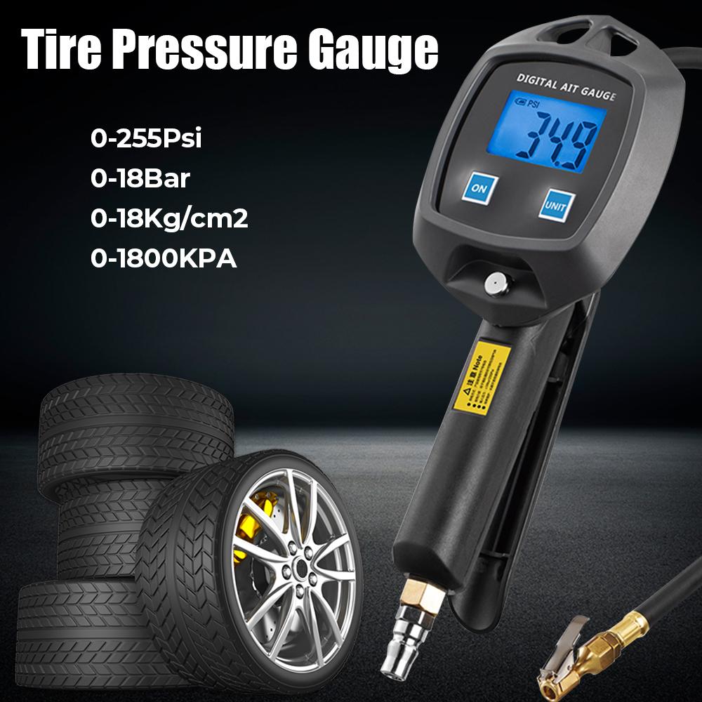 For Car Truck Vehicle High-precision Monitoring Inflation Gun Car Tire Manometro Tire Pressure Gauge Psi Bar Kpa Kg/cm2 Meter Digital Display