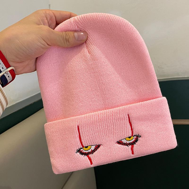 Персонализированная смешная шерстяная шапка на осень и зиму для женщин, вязаная шапка с вышивкой «Глаза клоуна», универсальная теплая хип-хоп шапка-пуловер от холода для мужчин