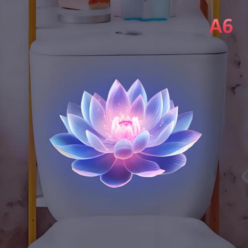 Светящаяся наклейка на унитаз для ванной, ночник, наклейка на стену с лотосом, наклейка на крышку сиденья унитаза, самоклеящаяся, ПВХ, водонепроницаемая, декор для дома