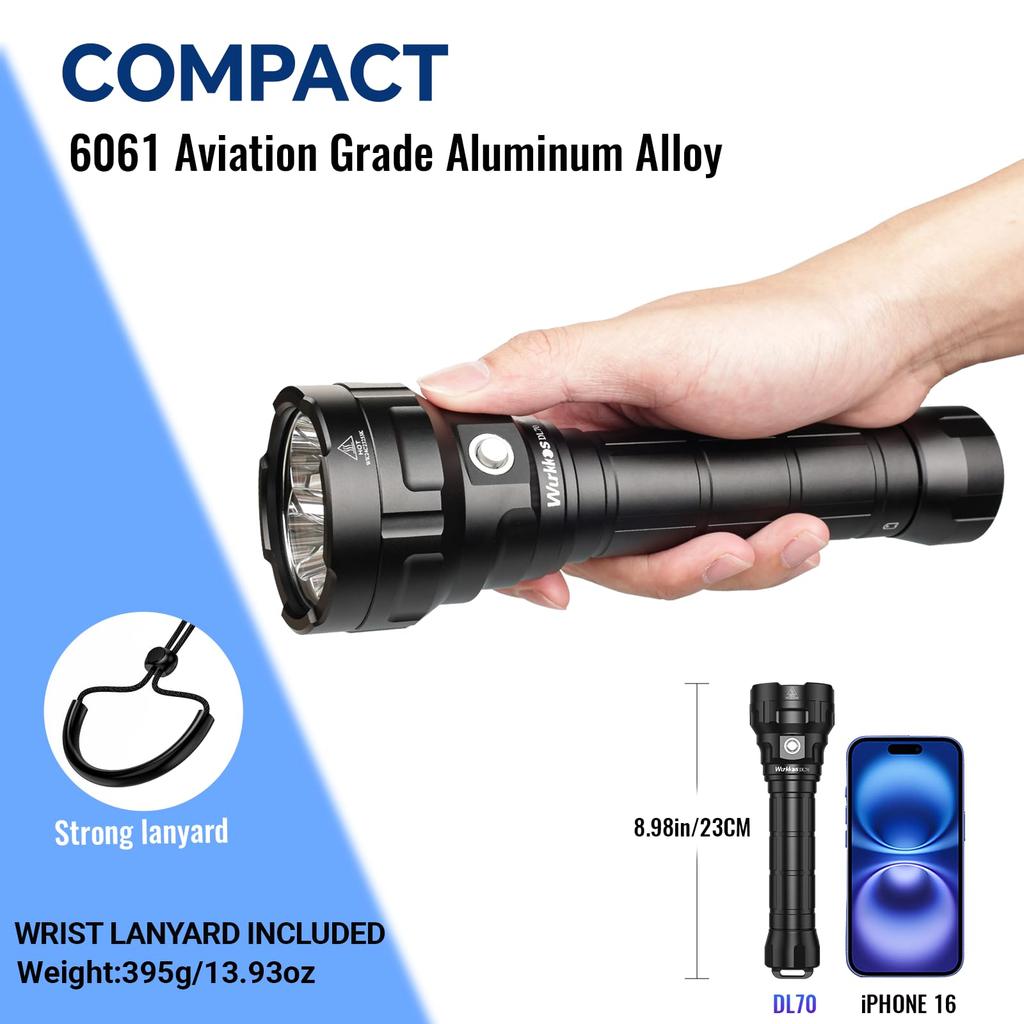 Wurkkos Diving Light DL70 LED Flashlight Waterproof 13000LM Diving Flashlight XHP50.2 Adopts 4 LEDs Underwater Light Usable Up To 100M Underwater