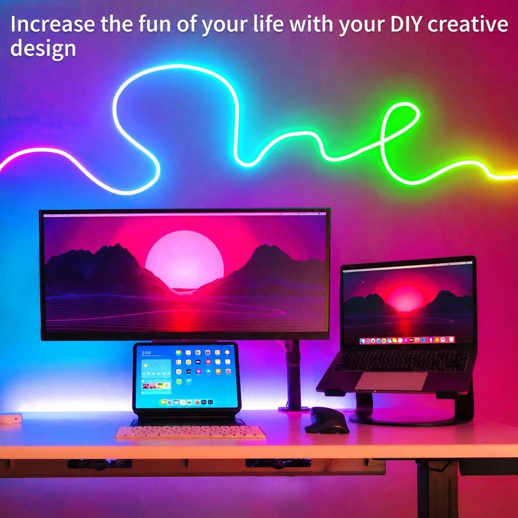 RGB Неоновая светодиодная лента, 15 метров - 900 светодиодов, Для помещений и улицы, Неоновая светодиодная гирлянда, Управление через приложение/пульт ДУ, IP65 Водонепроницаемая
