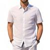 Men Cotton Linen Men's Short-Sleeved Shirts Summer Solid Color Turn-down Collar Casual Beach Style Plus Size Tops