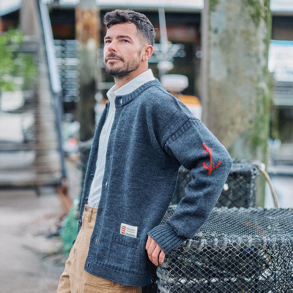 Guernsey Woollens Fisherman Whole Garment Cardigan - Charcoal