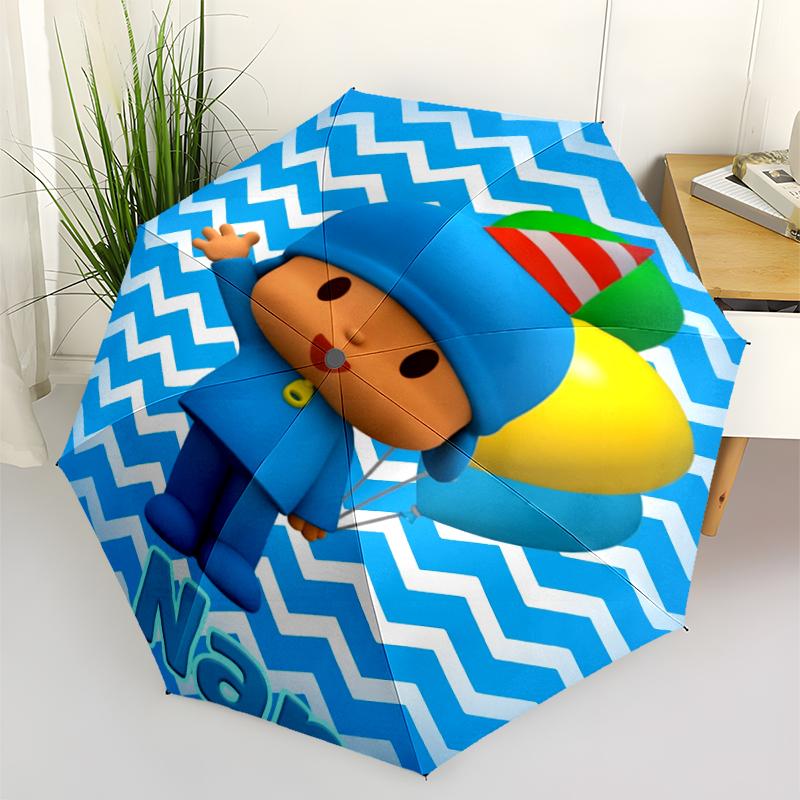 Custom Name Pocoyo Theme Automatic Umbrella, Lightweight & Portable, 8 Rib, Perfect for Outdoor Travel, Birthdays, Christmas, Gifts.