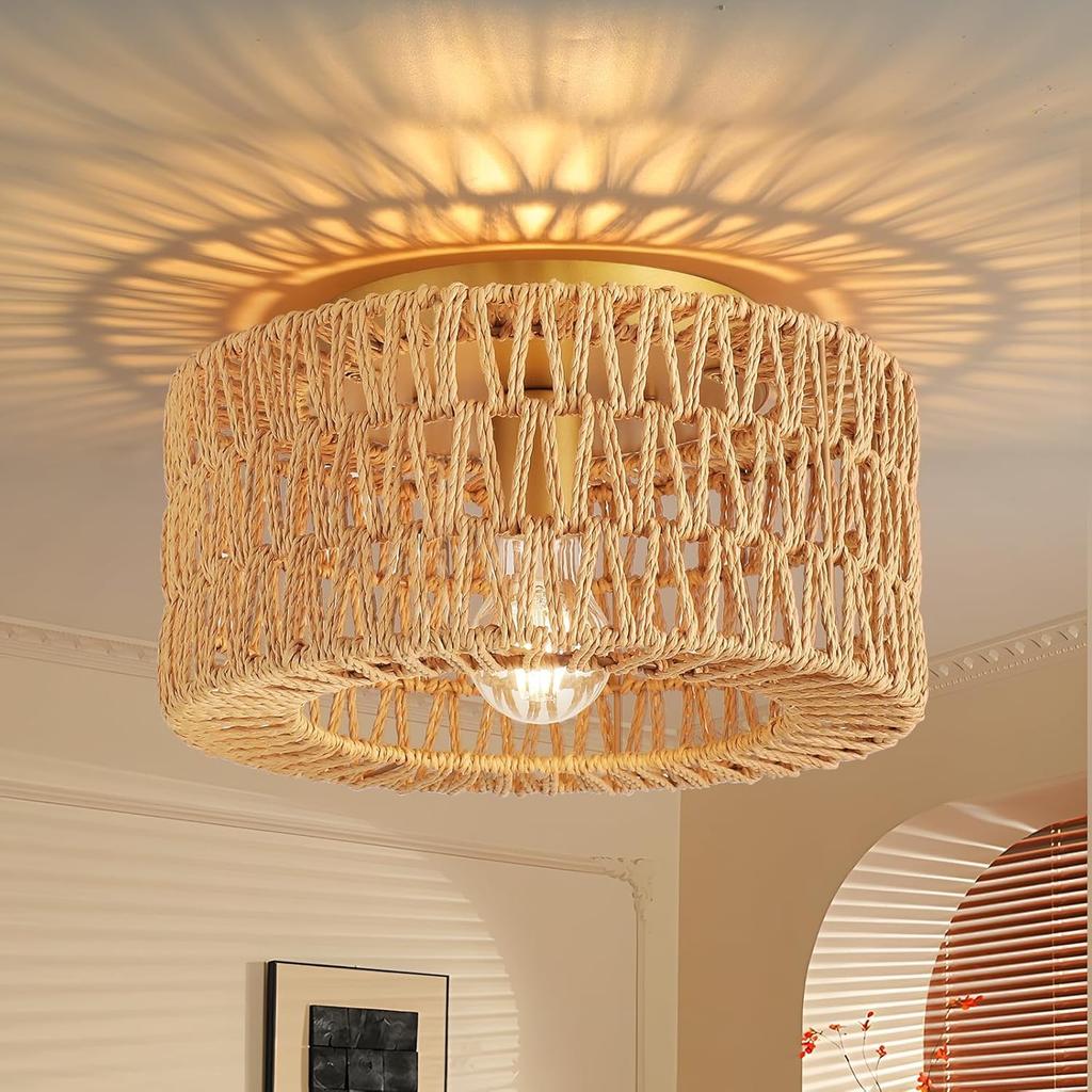 KY LEE Pendant Hemp Japanese Single E26 LED Simple Ceiling Shade Light for Living Hook Ceiling Mount Light, Rope, Style, Nordic, Stylish, Light,