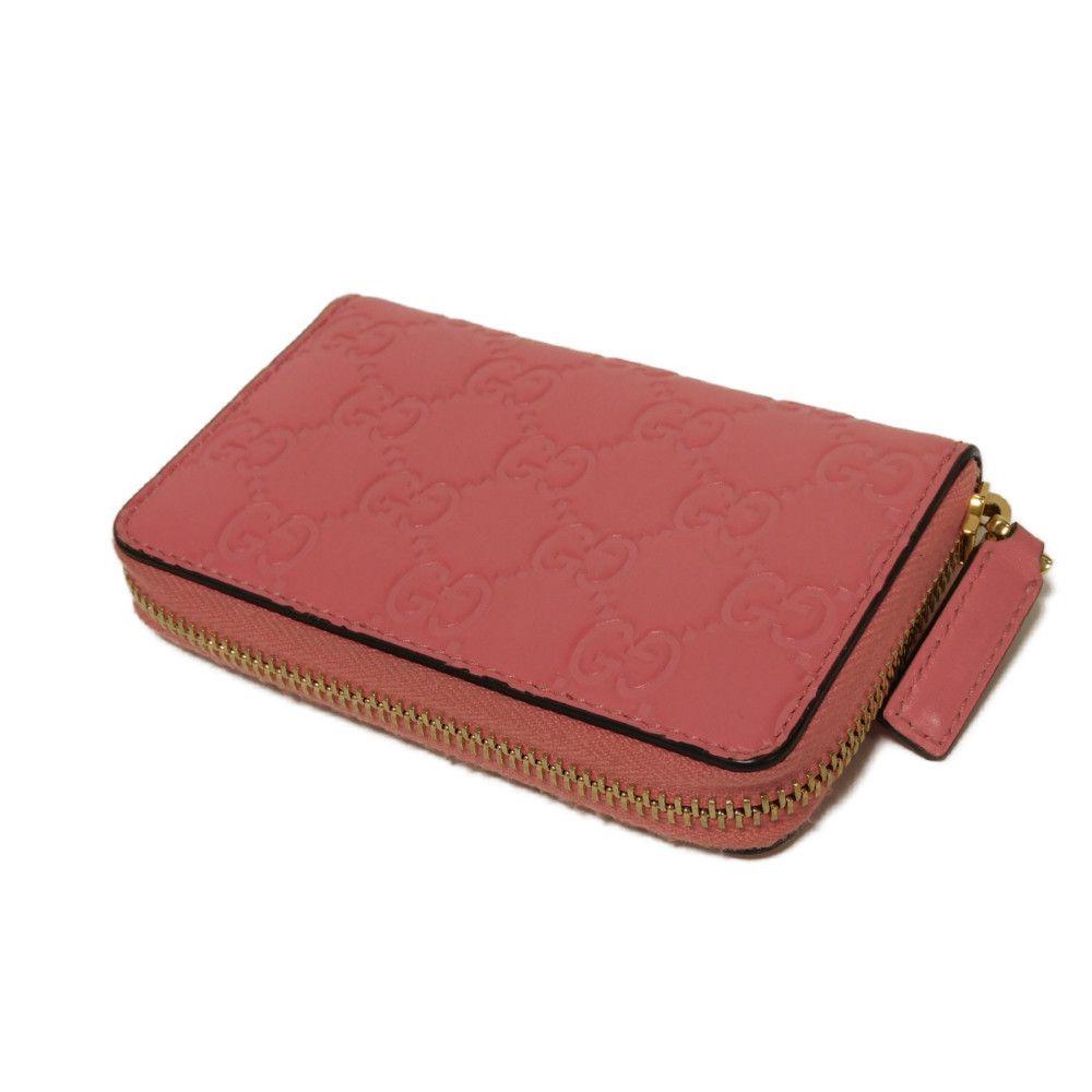 Used Guccissima Coin Purse 9539 255452 7943 Double G Embossed Card Case Zip Around GG Shima Pink Unisex from Japan