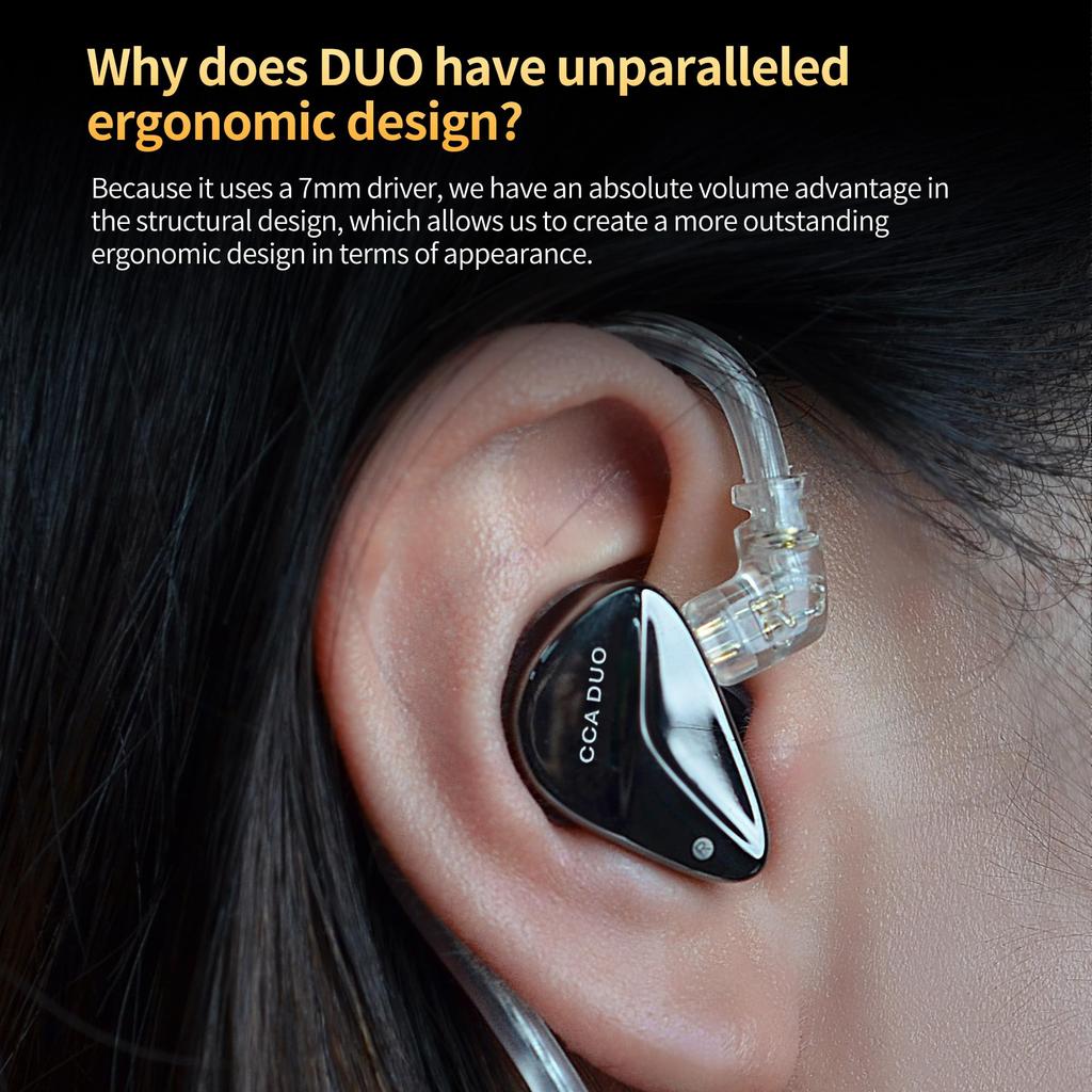 Hifi Kingdom CCA DUO 2DD (7 мм + 7 мм Динамический драйвер Комбинация Hi-Fi Внутриканальный монитор) (Черный, Без микрофона)