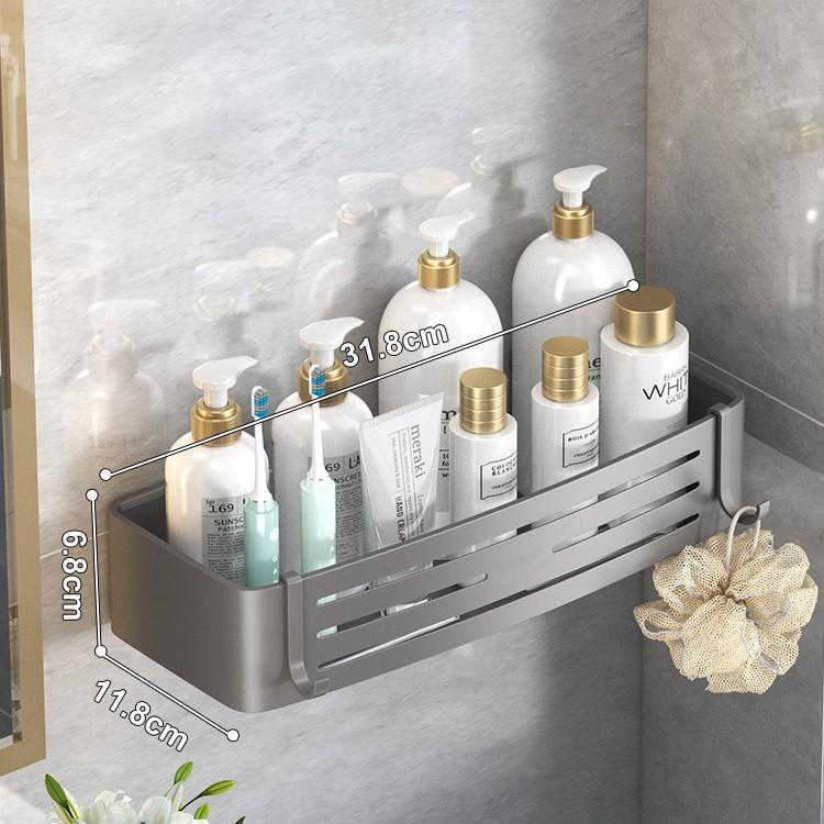 Серый оружейный цвет, космический алюминий, полка для ванной комнаты, без сверления, настенная угловая корзина для ванной комнаты, вешалка для ванной комнаты, одноярусная с бортиком