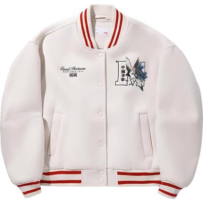 Li Ning Серия Daily Prosperity Спортивная повседневная простая однотонная свободная куртка Женская куртка Белый как рисовая бумага AFDV916-8