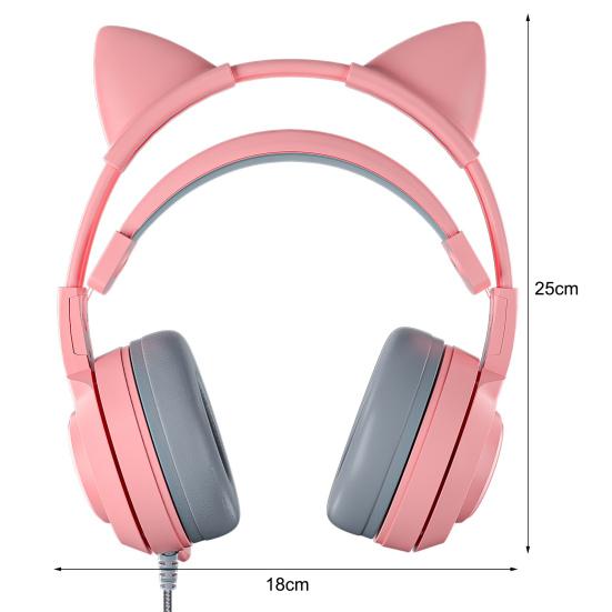 SY-G25 Wired Headphone RGB Lighting Omni-directional Mic Over-Ear Computer Headphone with Cute Cat Ear for E-sport