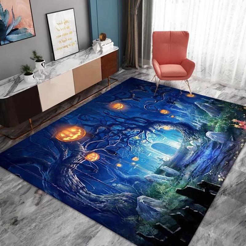 Halloween Crystal Velvet Horror Pumpkin Carpet Living Room Coffee Table Mat Bedroom Bed Blanket Bathroom Non-Slip Mat