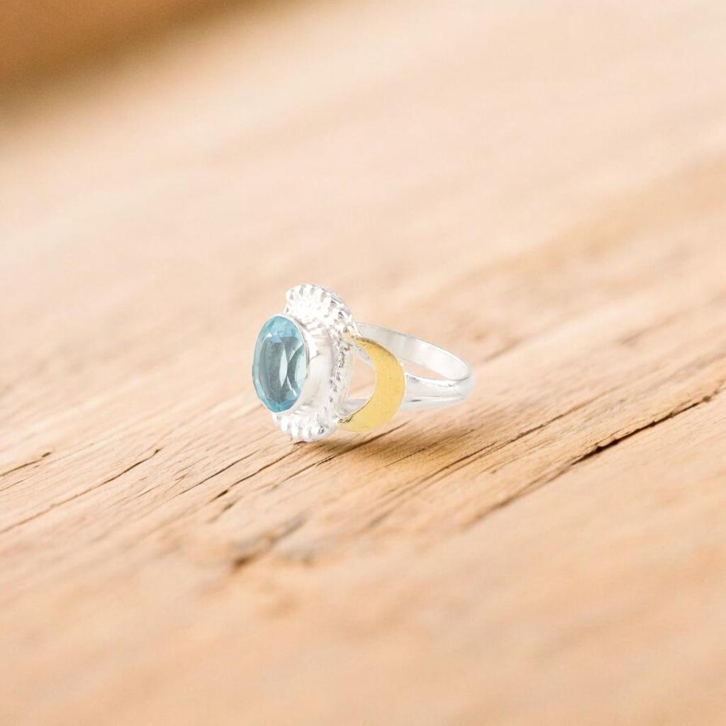 Натуральный Голубой Топаз Драгоценный Камень 925 Стерлинговое Серебро Ювелирные Изделия Кольцо с Голубым Камнем RR-61-15