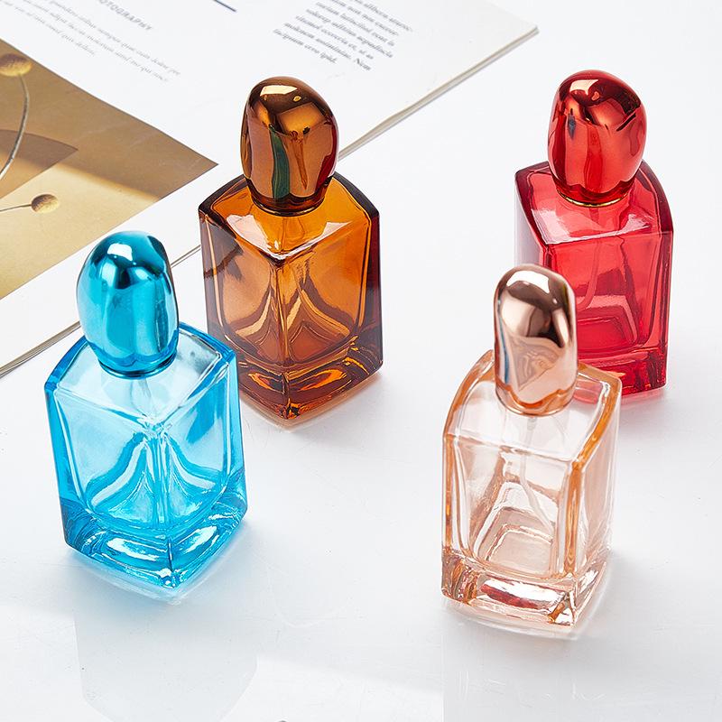 Portable Square Glass Perfume Bottles, 30ml & 50ml, Colored and Spray Dispensing