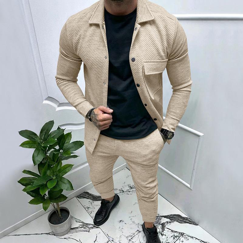 Men's Fall Winter Heavyweight Twill Jacket Pants Two Piece Set Solid Jacquard New