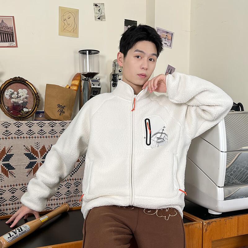 Puma Поло воротник теплая молния повседневная флисовая куртка мужская куртка бежевый 624528-65